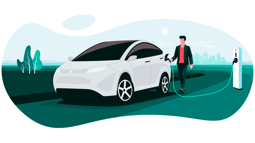 voiture électrique et borne de recharge